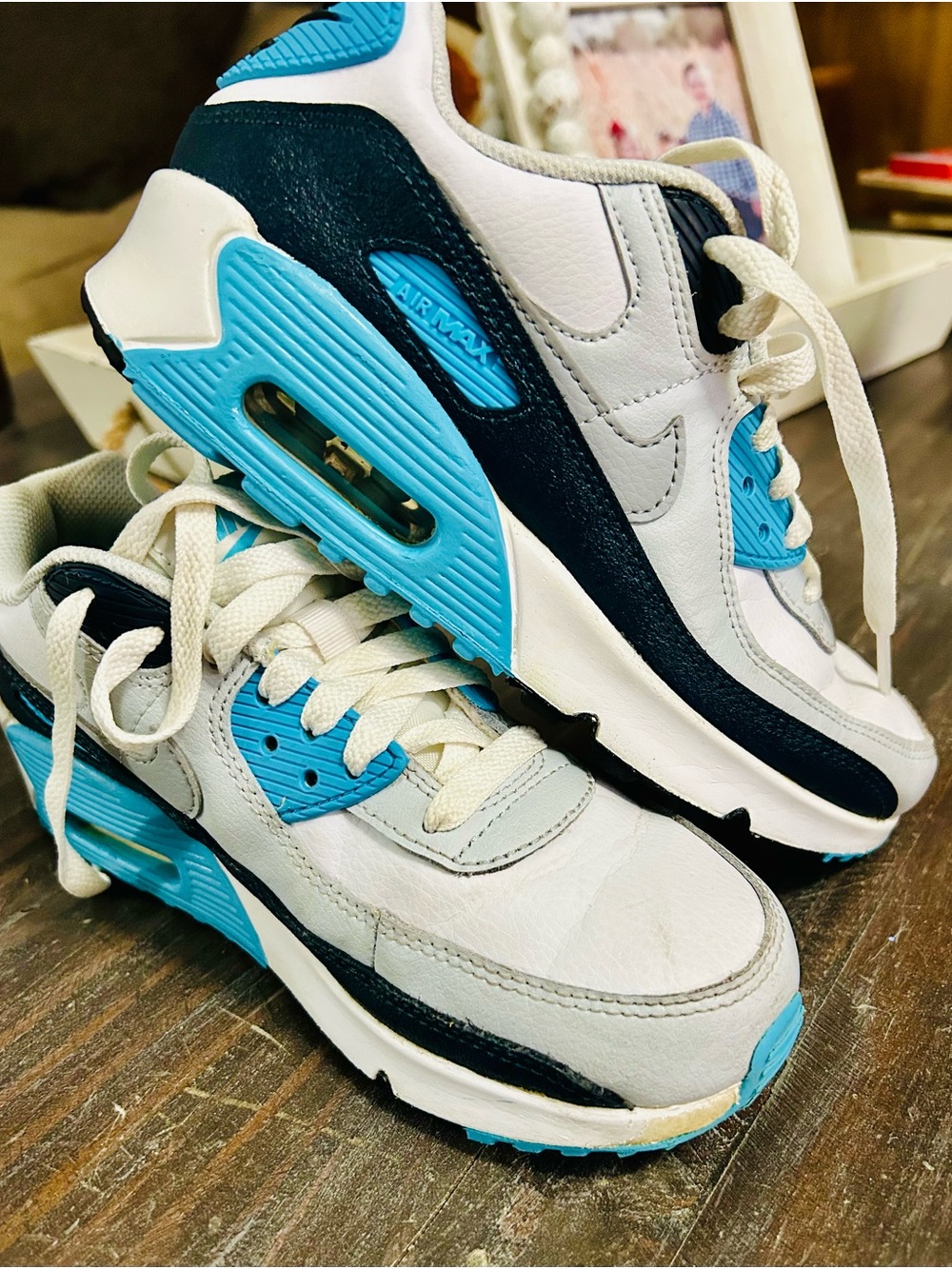 Nike Kids Air Max 90 Sneakers - White, Teal & Navy